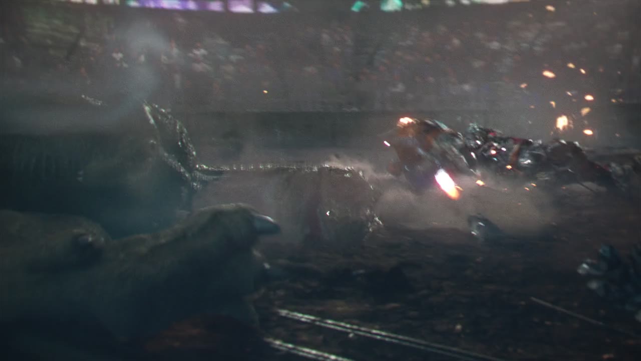 Epic Dino vs Robot — Make the scale feel real.